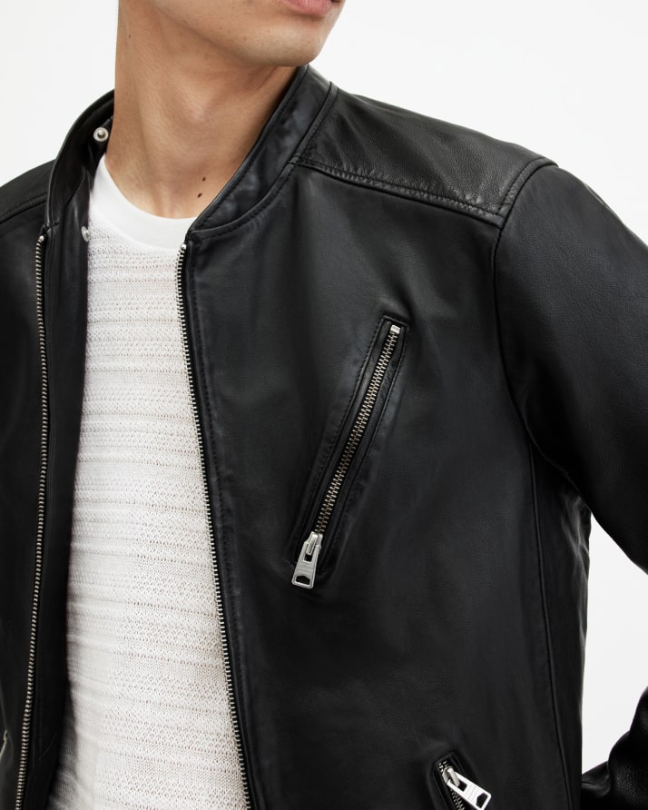 Men's Harwood Leather Jacket - Closeup View